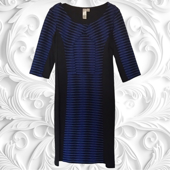 Emma & Michele Black And Blue Knit Dress With Elbow Length Sleeves Size 10 - Picture 1 of 2